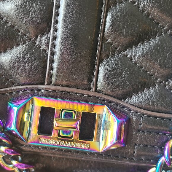 Rebecca Minkoff Iridescent Holograph Love Black /Oil Slick Leather Bag and Dust - Picture 3 of 15
